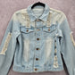 Blue Wash Raw Jeans Denim Distress Button Jacket Small