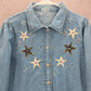 The Blue Stars Studded Rhinestone Button Up VTG Y2K Cotton Shirt Top Medium M