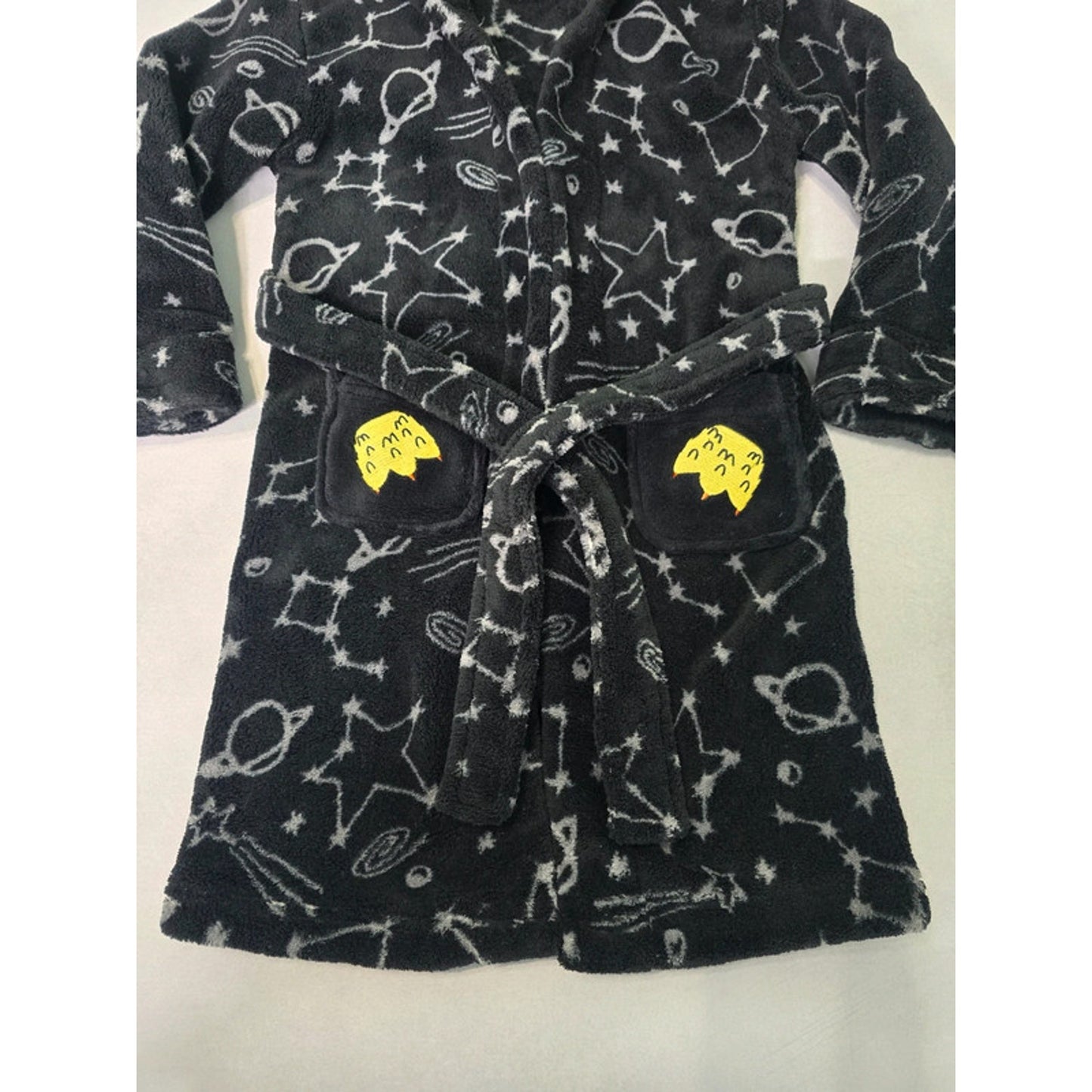 Pl Sleep Black Cute Monster Face Graphic Printed Embroidered Fluffy Bath Robe Boys 6