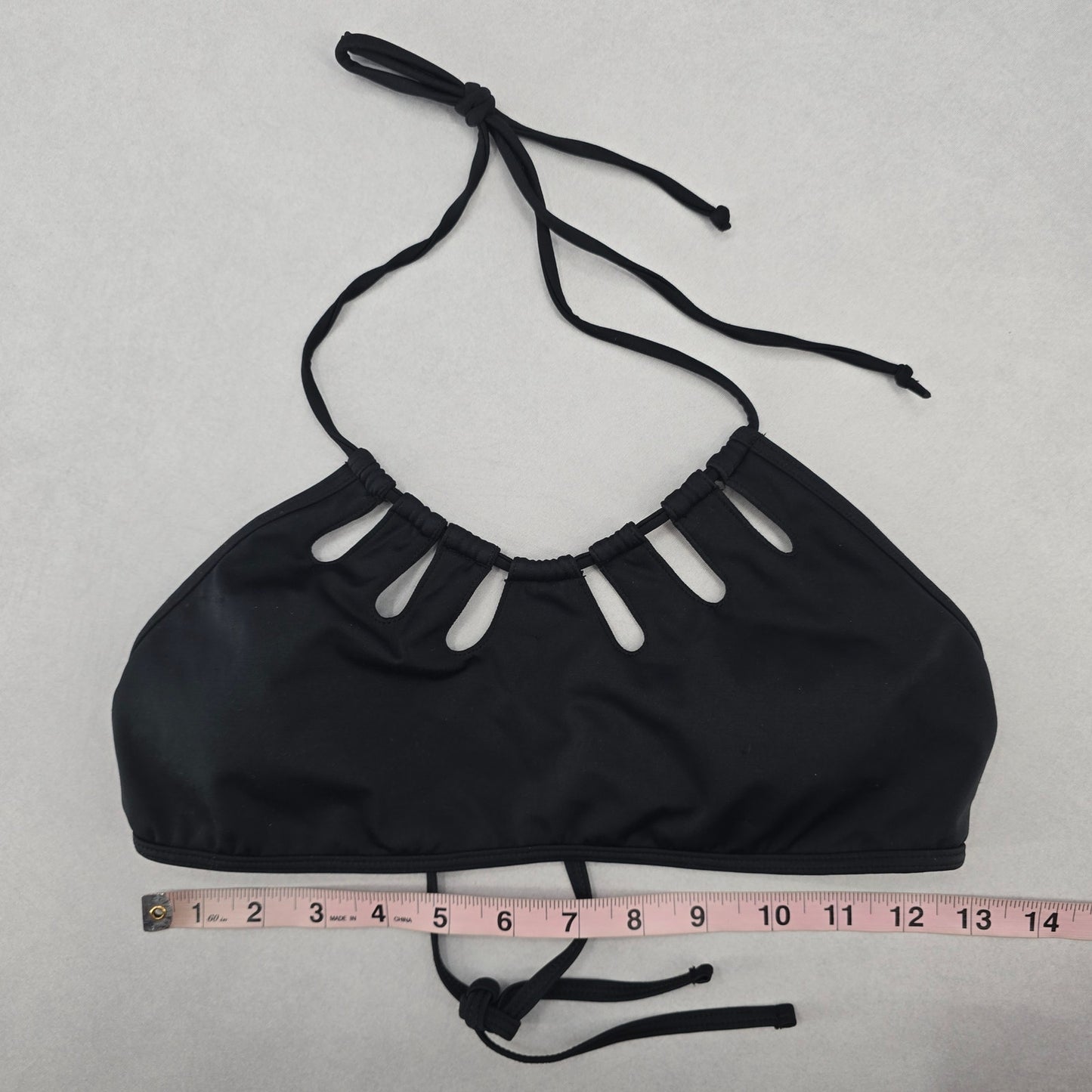 LA Hearts Black Cutout Tie Padded Swim Sports Bra Beach Bikini Top M Medium