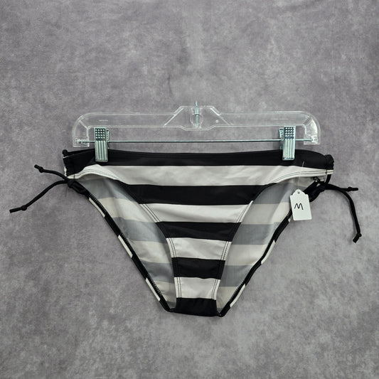 Black White Stripe Tie Bikini Cheeky Bottom Swimwear Medium