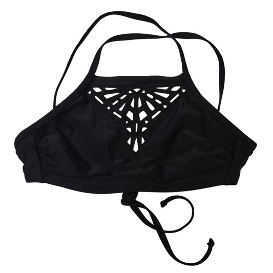Y2K Black High Neck Macrame VTG Mermaid Bralette String Strap Bikini Top Size XS