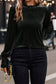 Black Frilled Collared Smocked Cuffs Puff Sleeve Velvet Blouse