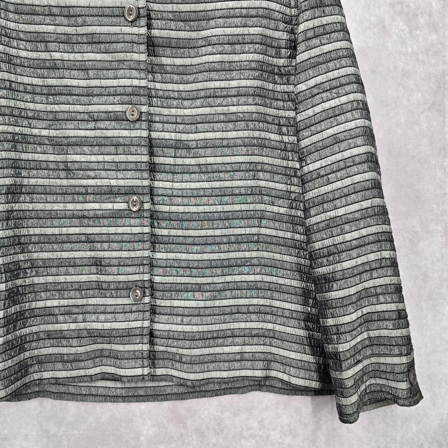 Easy Spirit Gray Stripe Button Metallic Long Sleeve Coat Jacket Large