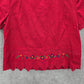 Sag Harbor Red Cotton Linen Floral Lace Crochet Vintage Y2K Blouse Top Medium 8P