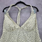 Liz Lange Maternity Cream Greek Key Halter Padded Tankini XL Extra Large