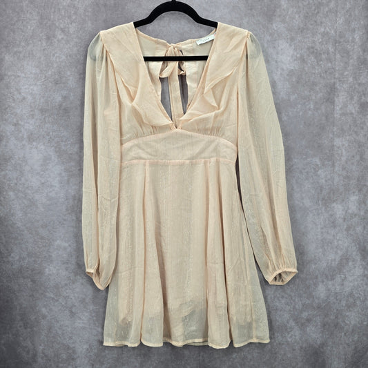 Lush Cream Long Sleeve Flare Ruffle Cutout Tie Cottage Fairy Dress Small