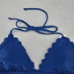 Shekini Blue Scallop Halter Tie Padded Swim Sports Bra Beach Bikini Top M Medium