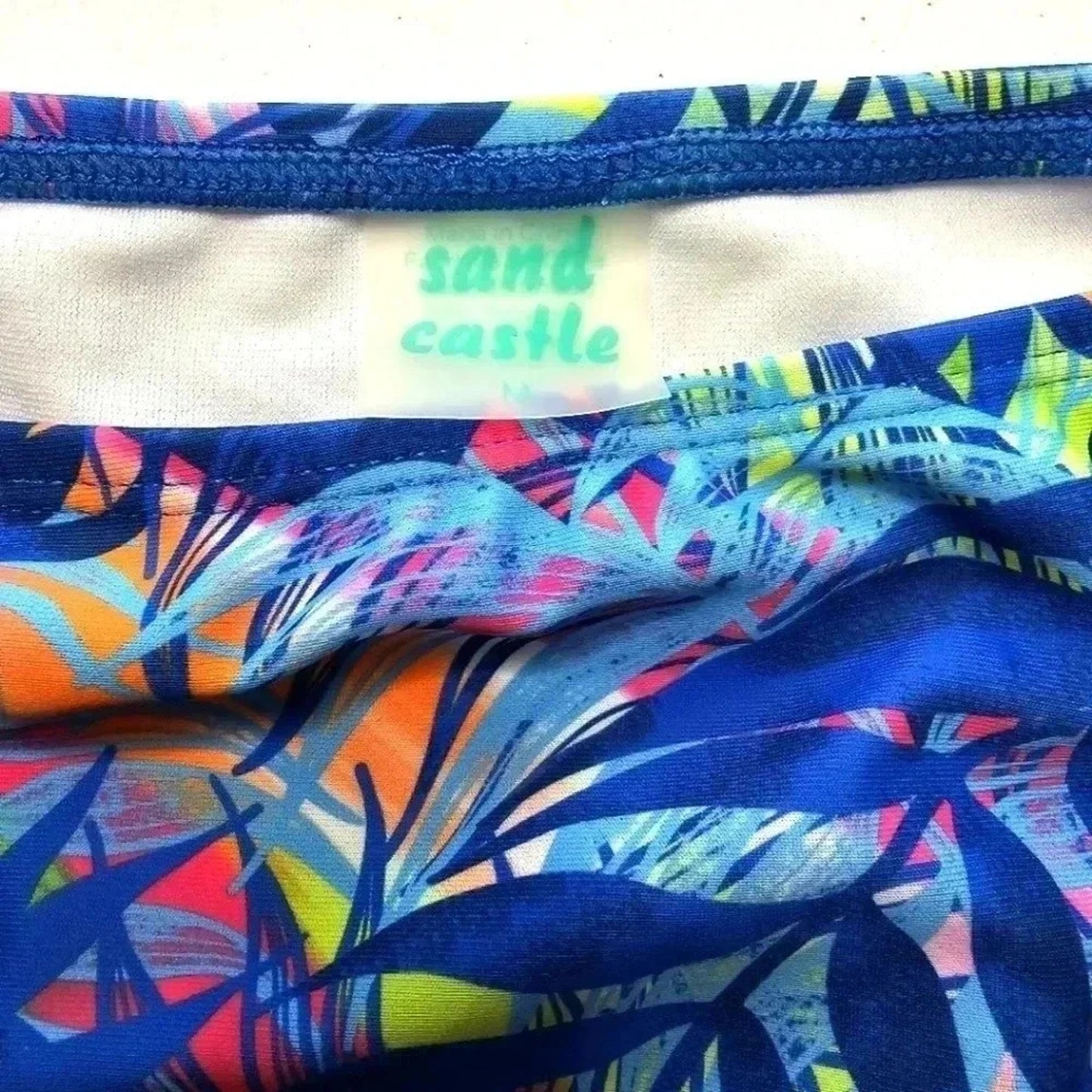 Sand Castle Blue Floral Print Bikini Bottoms Swimwear Medium