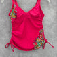 Athleta Pink Floral Scrunch Tie Padded Swimwear Tankini Tank Top Medium 34 B/C