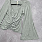 Peppermint Gray Ruched Flare Wide Long Sleeve Y2K Cropped Top Small