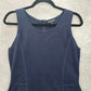 Eileen Fisher Navy Blue Sleeveless Flare Zip Up Cotton Silk Blouse Top S Small