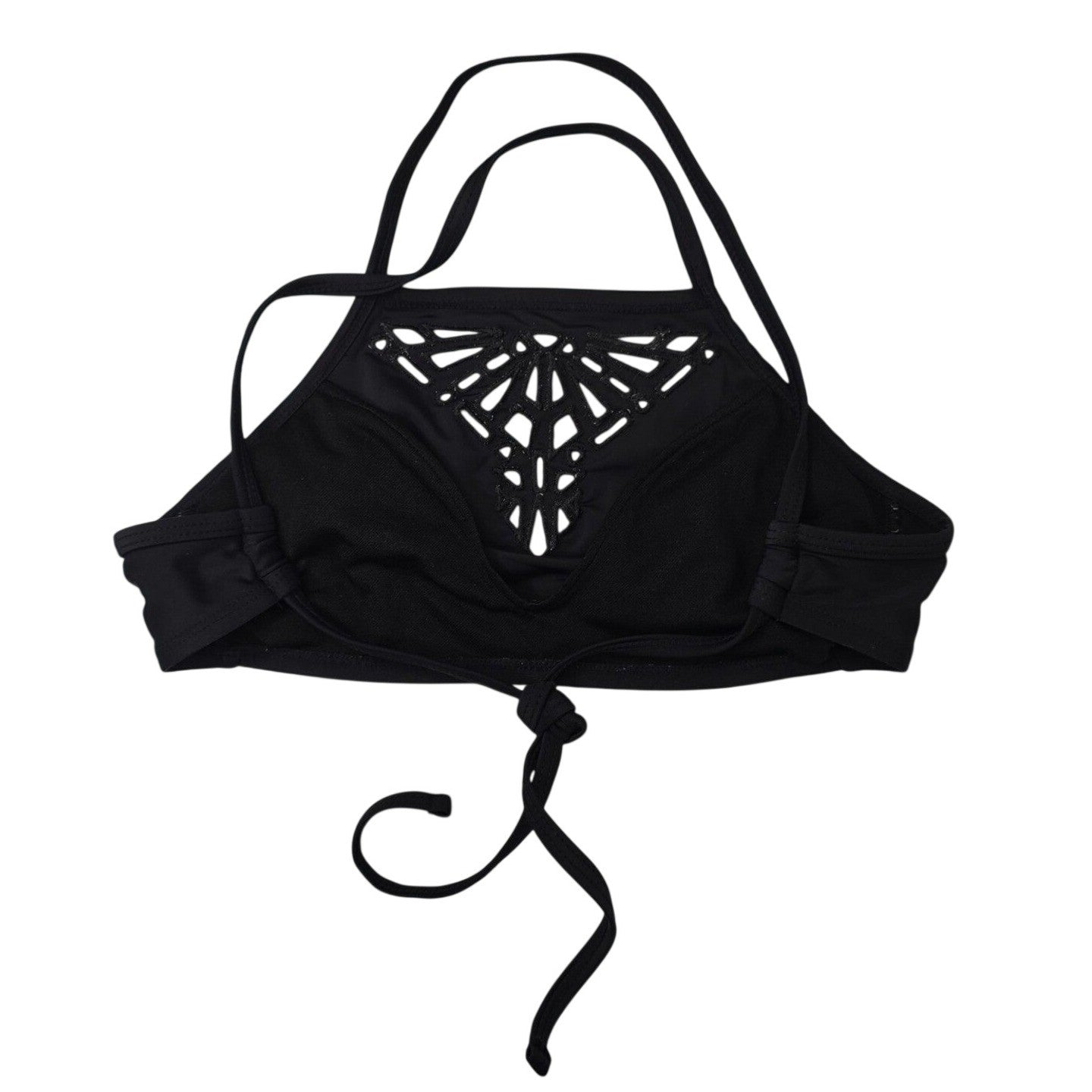 Y2K Black High Neck Macrame VTG Mermaid Bralette String Strap Bikini Top Size XS