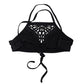 Y2K Black High Neck Macrame VTG Mermaid Bralette String Strap Bikini Top Size XS