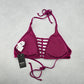 Mossimo Purple Padded Cutout Halter Tie Plunge Bikini Bralette Swim Top S Small