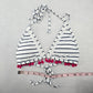 White Stripe Boho Pink Halter Tie Swim Sports Bra Beach Bikini Top M Medium