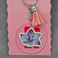 Letter Keychain Clear Silver Circle Handmade Acrylic Tassel Flower N Pink