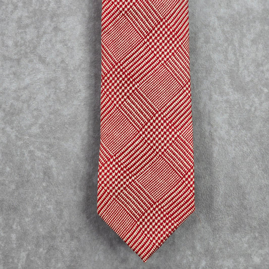 Chaps Red White Stripe Executive Geometric Plaid Tartan 100% Silk Men's Neck Tie