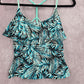 Blue Floral Tropical Ruffle Padded Straps Racerback Swimwear Tankini Top S Small