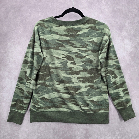 Splendid Green Camo Army Long Sleeve Pullover Crop Sweater Extra Small XS