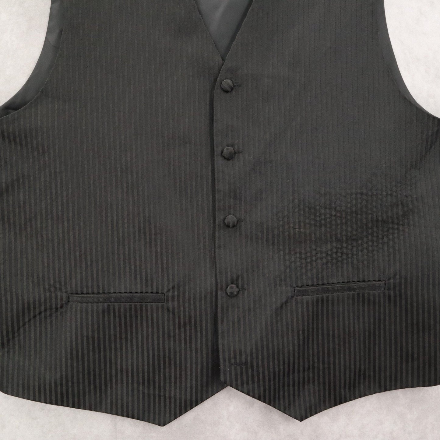 Umo Lorenzo Black 4 Button Stripe Welt Point Waistcoat Tuxedo Suit Vest L 46R