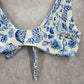 Shein Blue White Floral Bikini Top Tie Front Swimwear Swimsuit Small