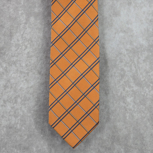 Stafford Orange Blue Stripe Plaid Tartan Geometric Executive Neck Tie Men's