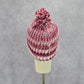 Red Pink Pom Pom White Cable Knit Vintage Y2k Funky Beanie Crochet Cap Hat