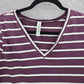 Zenana Outfitters Purple Long Sleeve Stripe Y2K Retro Cotton Blouse Top Medium