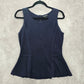Eileen Fisher Navy Blue Sleeveless Flare Zip Up Cotton Silk Blouse Top S Small