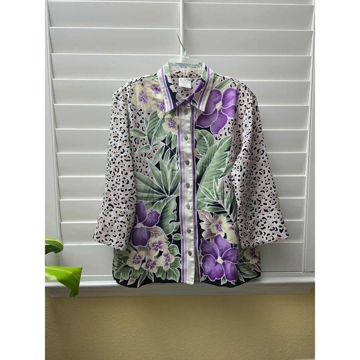 Allison Daley Animal Print Floral Summer Whimsy Petite Button Up Shirt Size 14P
