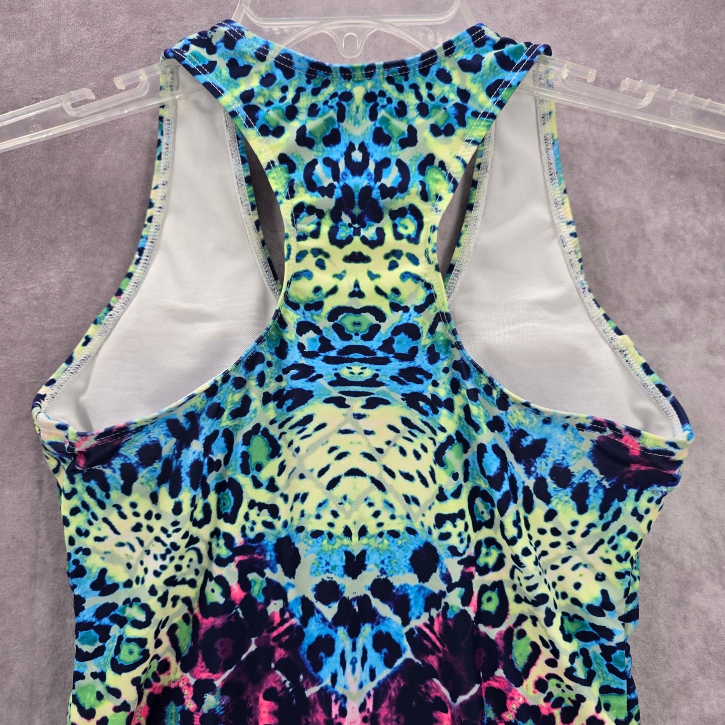 Green Multi Animal Print Padded Racerback Swimwear Tankini Top Extra Small XS