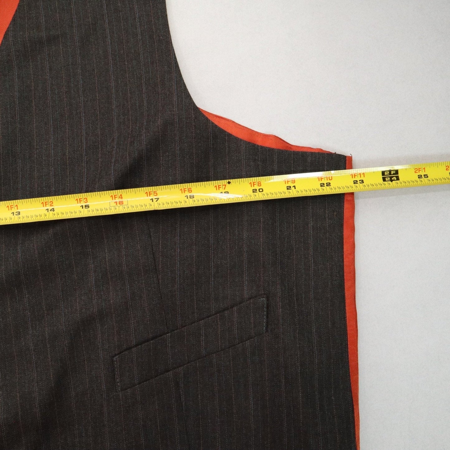 Gray Stripe Point 5 Button Orange Welt Pocket Waistcoat Tuxedo Suit Vest L 46R