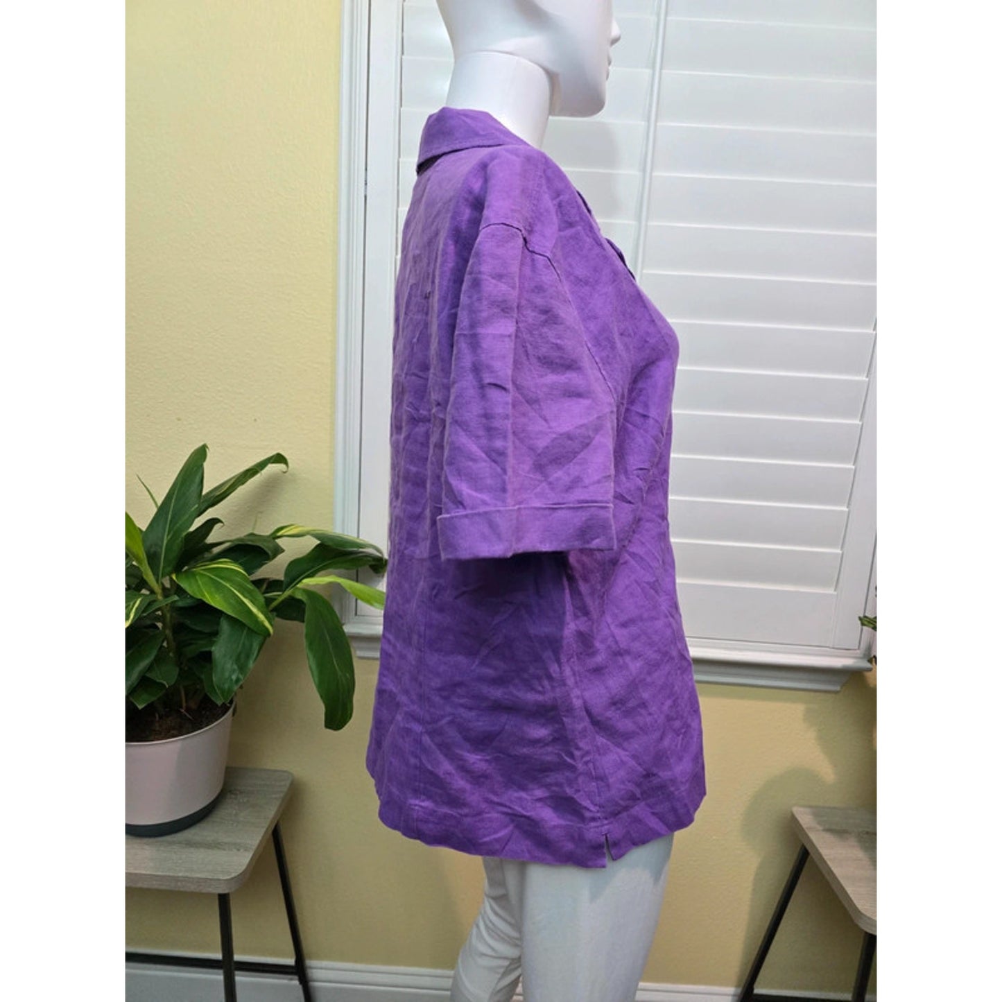 Chico's Purple 100% Linen Button Up Top Size Large 2