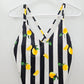 No Boundaries Black Stripe White Lemon One Piece Bathing Suit Swimwear Large