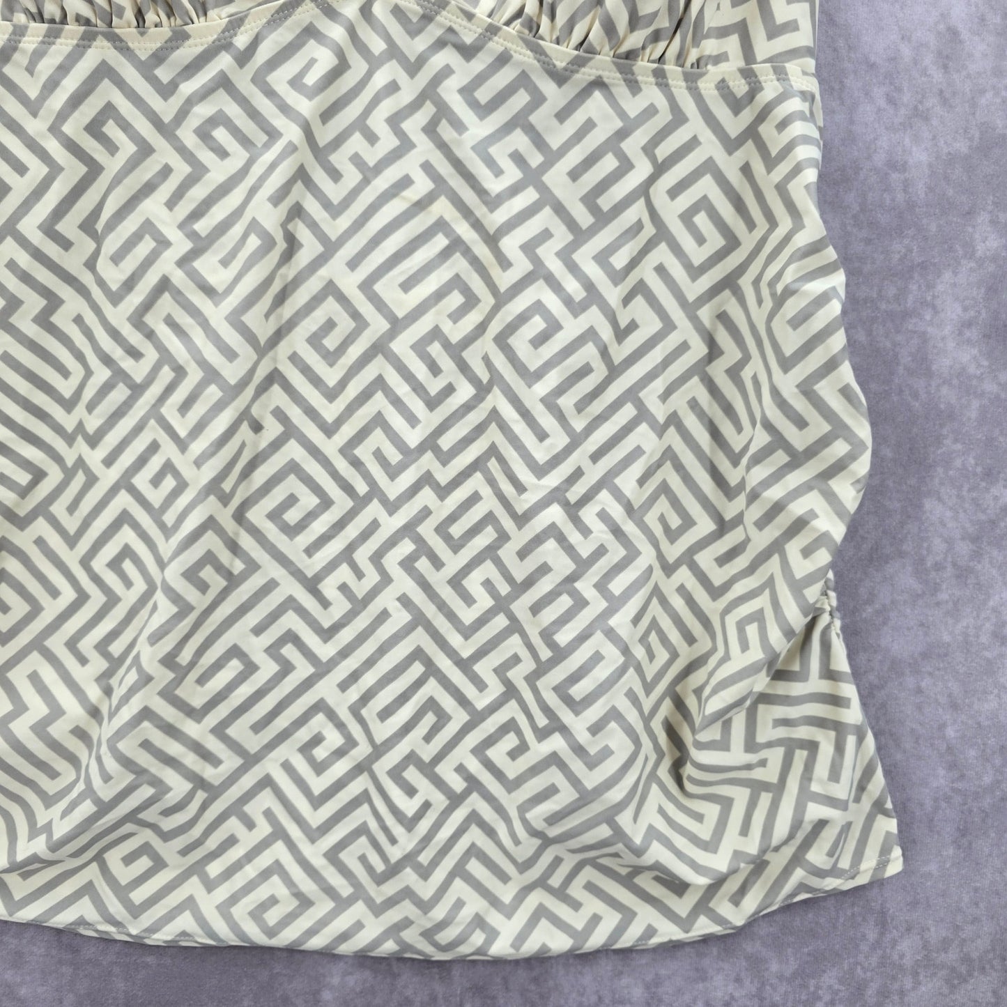 Liz Lange Maternity Cream Greek Key Halter Padded Tankini XL Extra Large