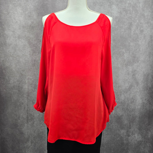 New York & Company Red Cold Shoulder Long Sleeve Top Medium