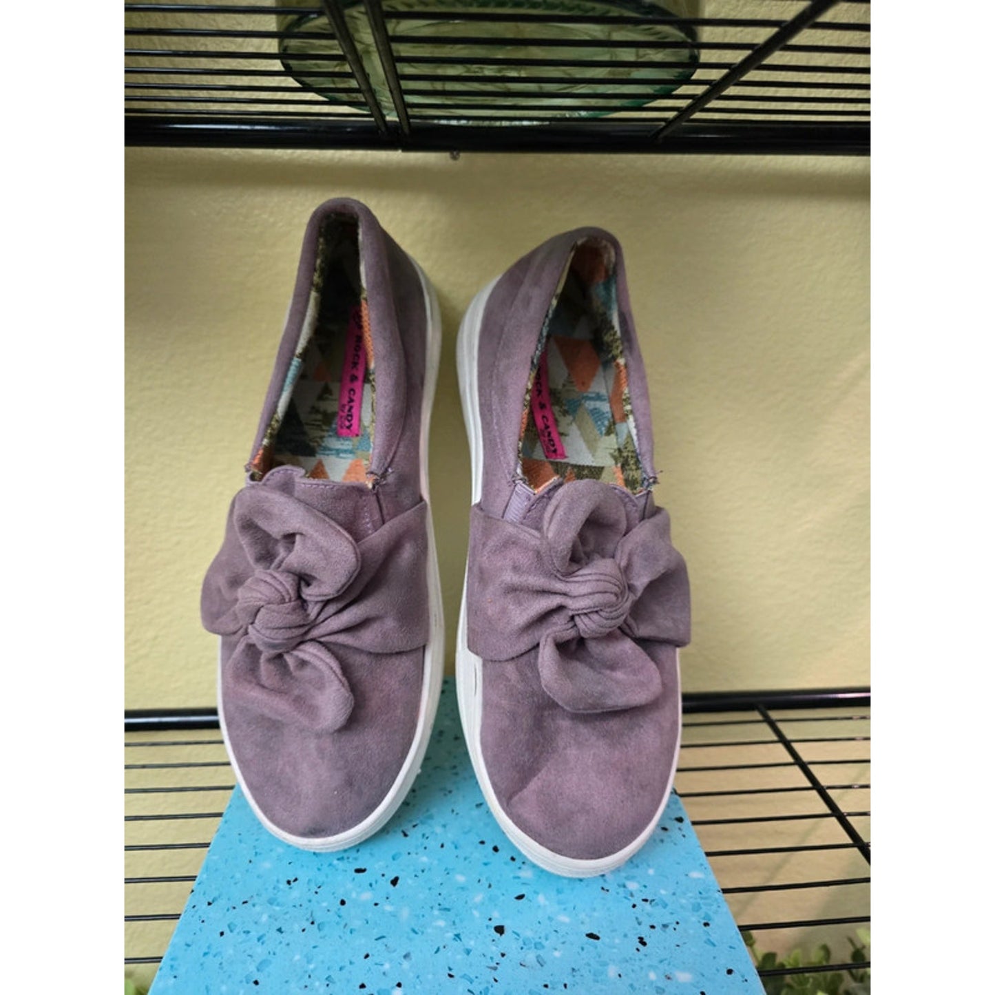 Rock and Candy Purple Bow Flat Slide Suede Sneakers Size 8.5