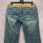 158. XOXO Blue Straight Bootcut Flare Gold Sequin Denim Pants Jeans 7/8