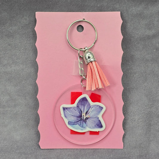 Letter Keychain Clear Silver Circle Handmade Acrylic Tassel Flower N Pink