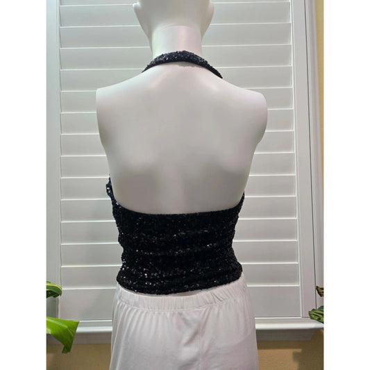 Black Sequin Halter Forever 21 Goth Fairy Patry Top Small