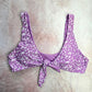 Purple White Floral Tie Front Padded Bikini Top Swimwear Medium