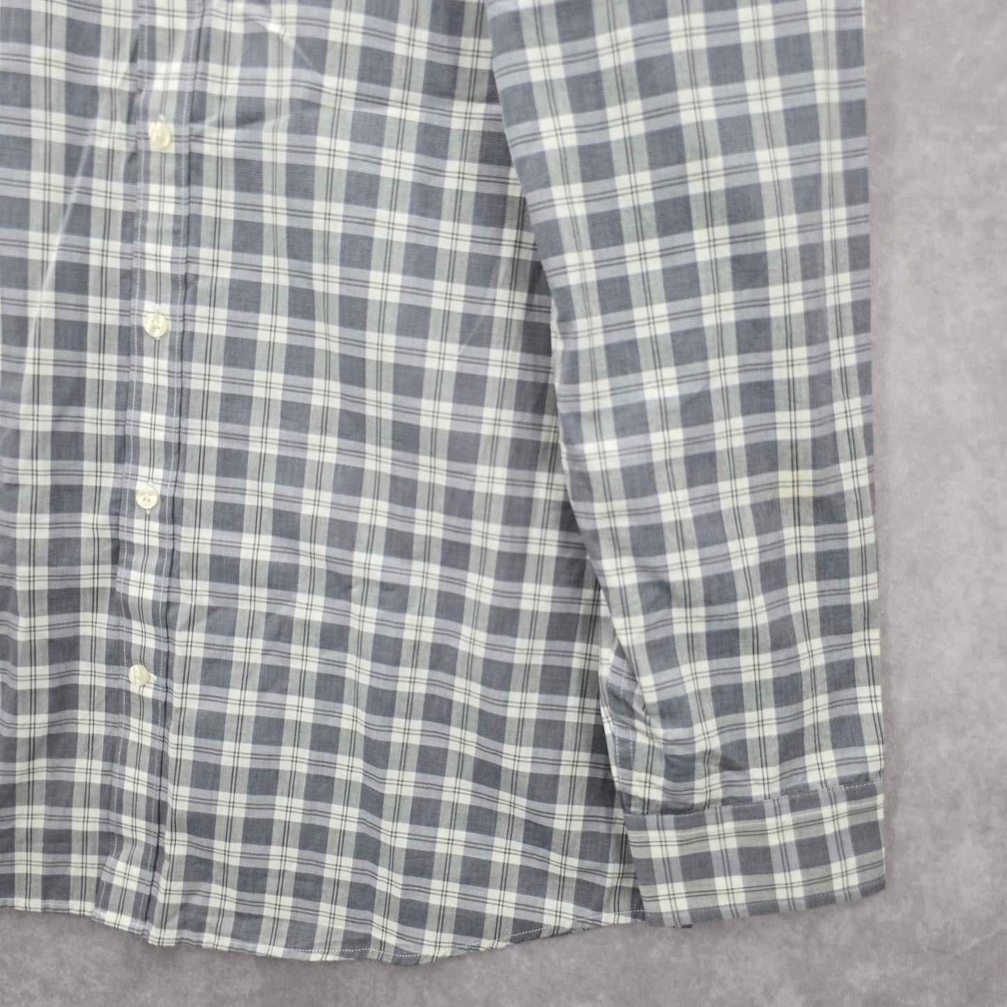 Gap Slim Fit Gray Plaid Long Sleeve Casual Work Mens Button Down Dress Shirt XL