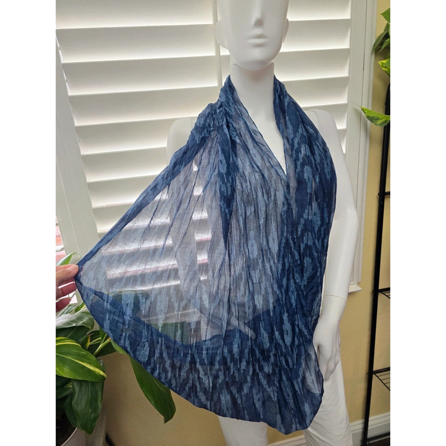 Navy Blue Patterned 90s Y2K Infinity Scarf OSFM