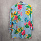 Ruby Rd Blue Stripe Floral Button Up Shirt Top Medium