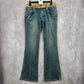 158. XOXO Blue Straight Bootcut Flare Gold Sequin Denim Pants Jeans 7/8