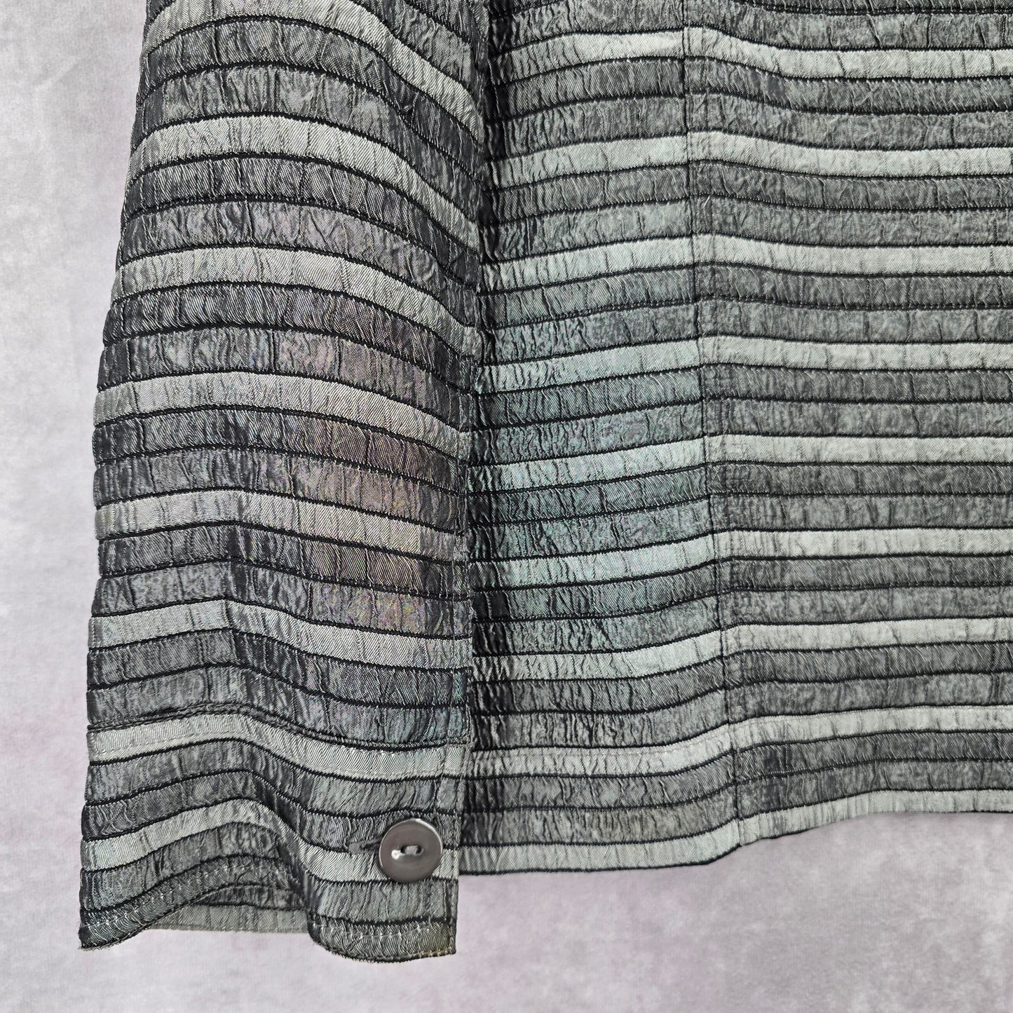 Easy Spirit Gray Stripe Button Metallic Long Sleeve Coat Jacket Large