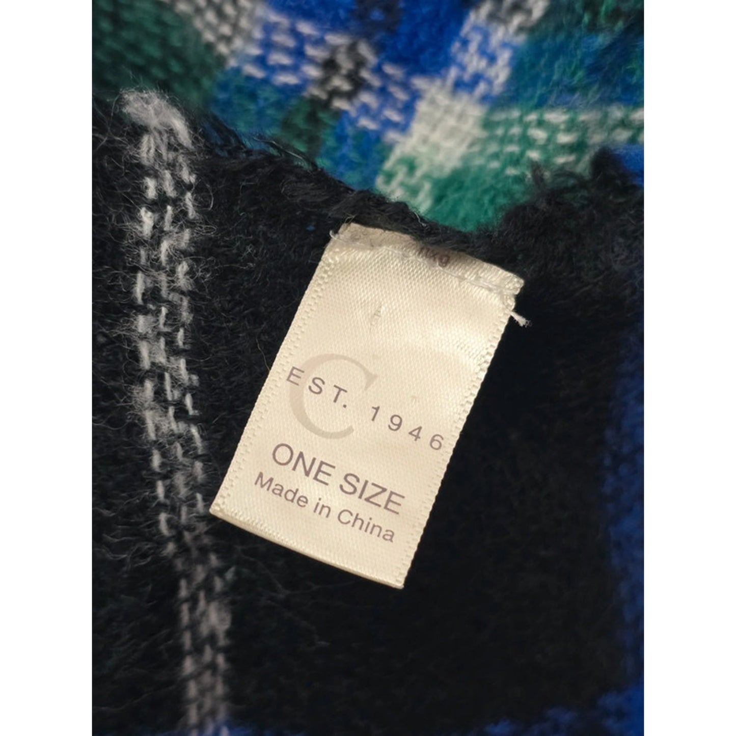 Est 1946 Green Pom Pom Plaid Long 90s Scarf OSFM