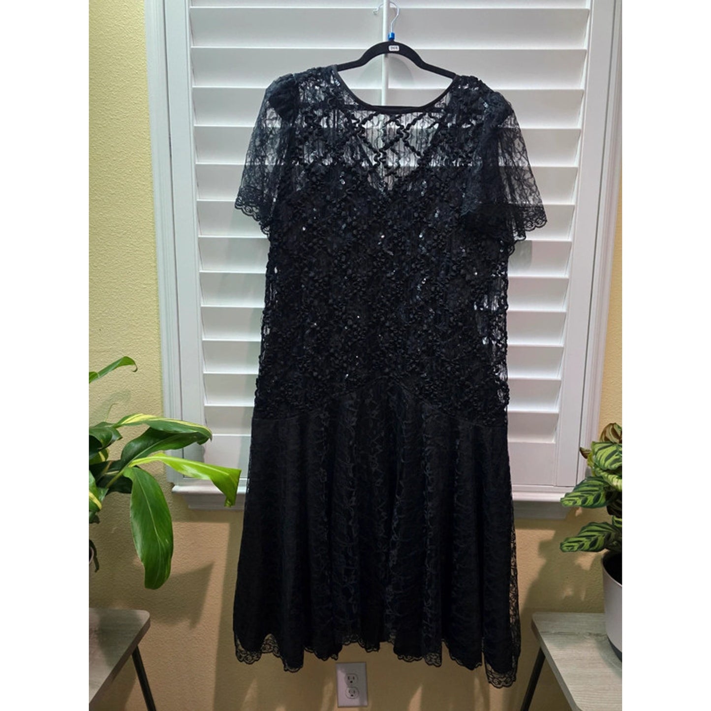 Black Lace Sequin Whimsy Goth Fairy Sparkly Gothic Glam Holiday Dress Plus 24W