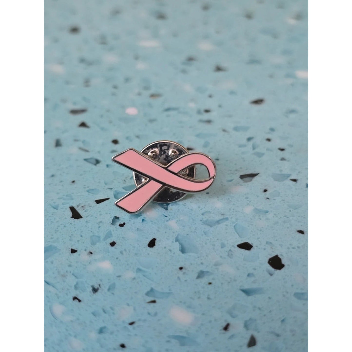 Pink Silver Ribbon Enamel Brooch Pin